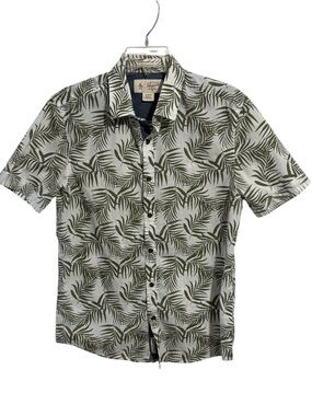 Original Penguin Heritage Slim Fit Button Front Shirt Small White Green Tropical